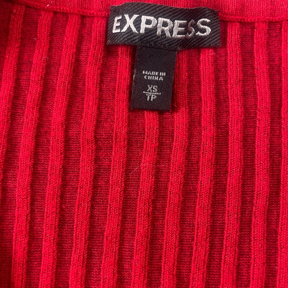 Express Red Ribbed V-Neck Sweater - Picture 2 of 7